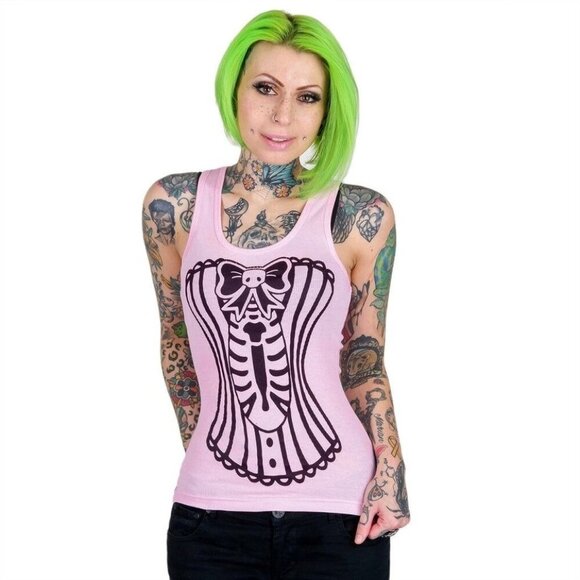 Too Fast Skeleton Corset Tank | Pink Racerback S NWT Alt-Core Emotional Armor - Picture 3 of 3